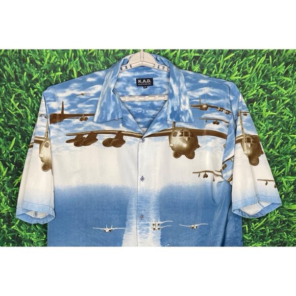 VTG Aircraft Carrier Planes Navy Air Force AOP XXL Graphic Button Front Shirt - Picture 2 of 4